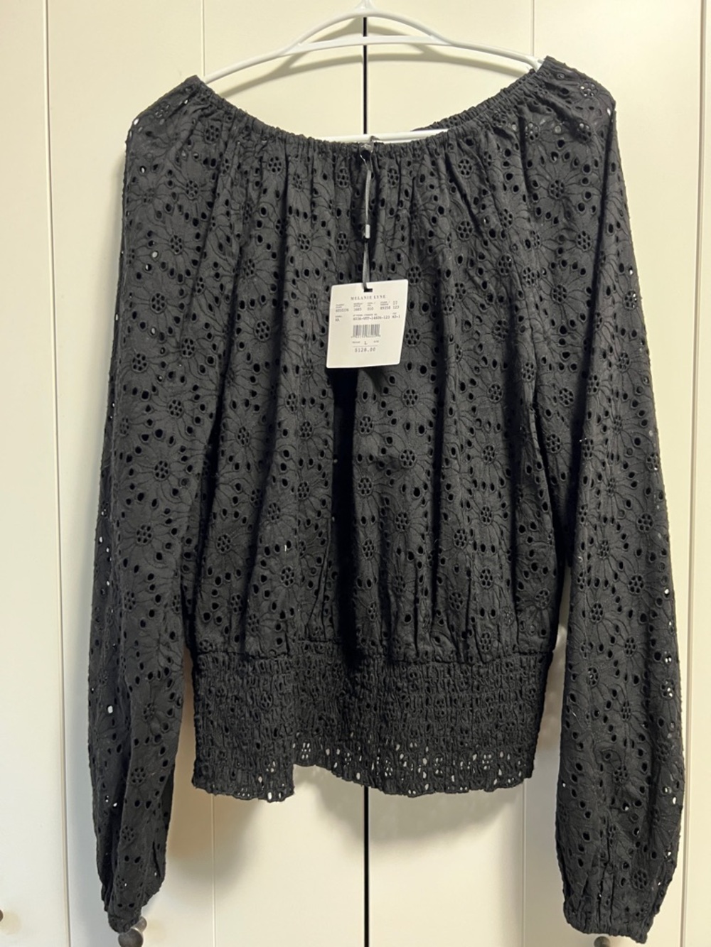 NWT Melanie Lyne Black Eyelet Blouse size L